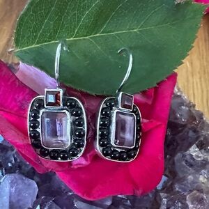 Elegant sterling Silver 925 vintage purple amethyst , garnet and Black  Earrings